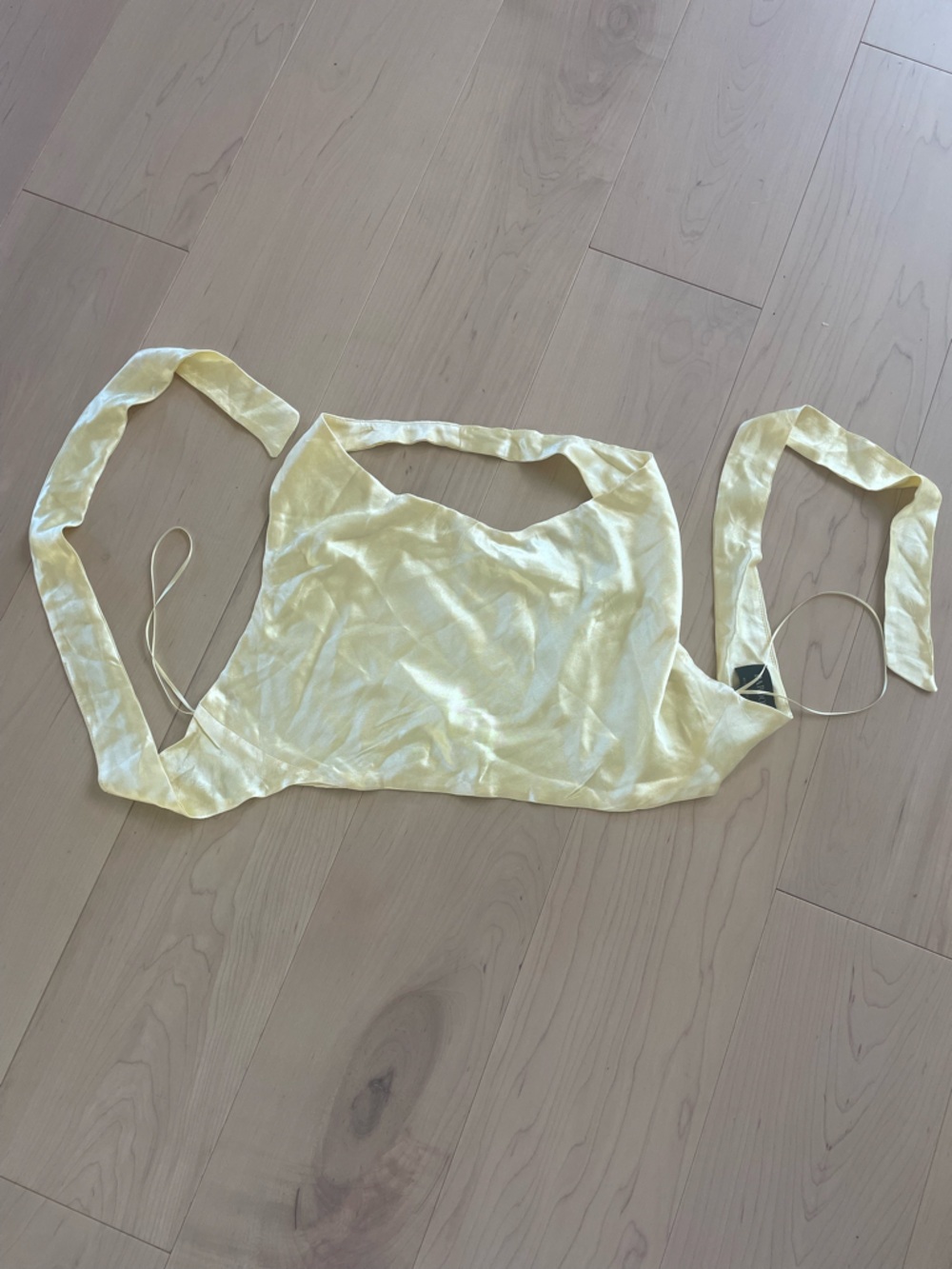 Bardot Satin Tie-Back Halter Top in Pale Yellow